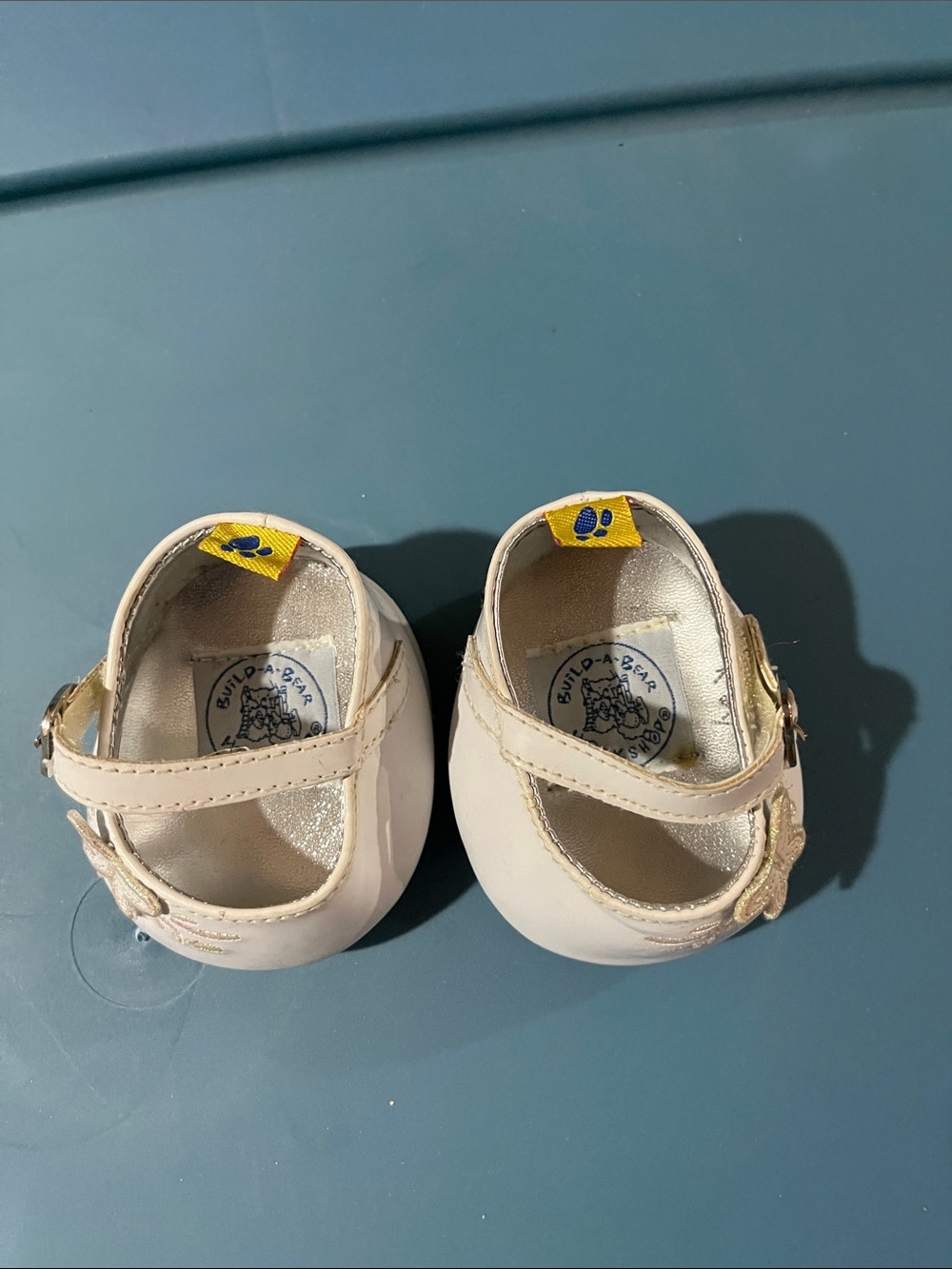 Build-A-Bear Mary Jane Baby Shoes with Gold Butterfly Accent